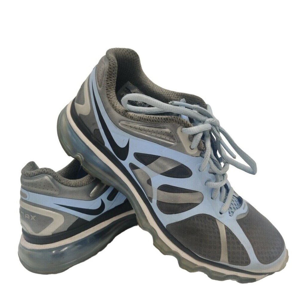 NIKE Air Max + 2012 Women 8.5 Running Shoes 487679-002 Black Gray Light Blue